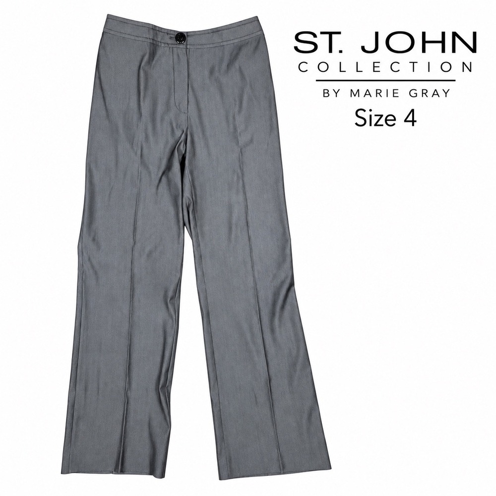 St John Collection Pants 4 Gray Merino Wool Blend Flare Dress Trousers 29"